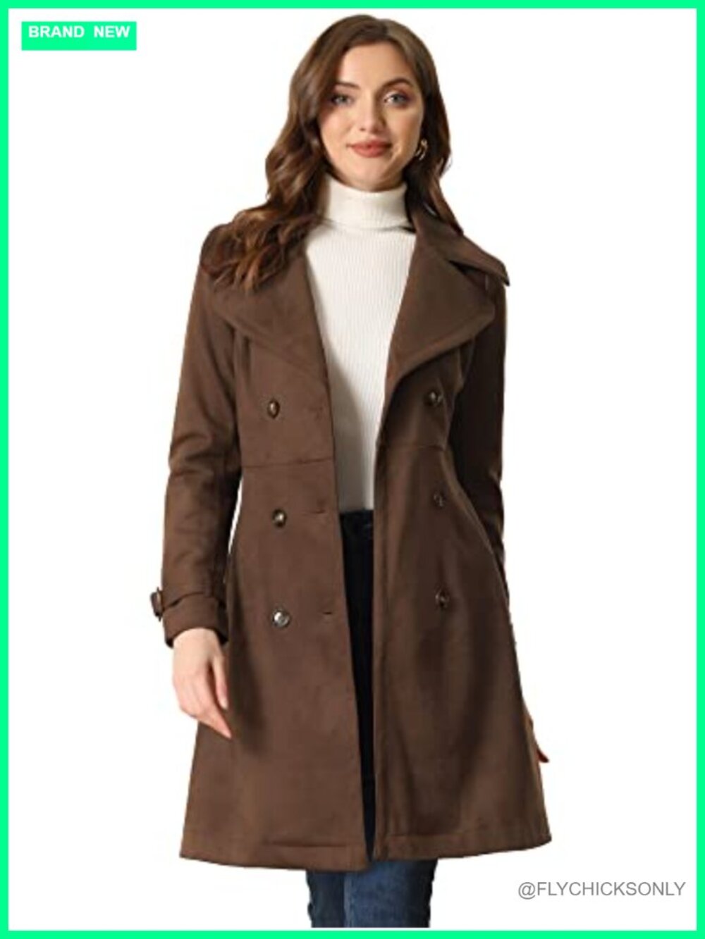 Faux Suede Trench Coat Belted Button Down Fall Winter Overcoat